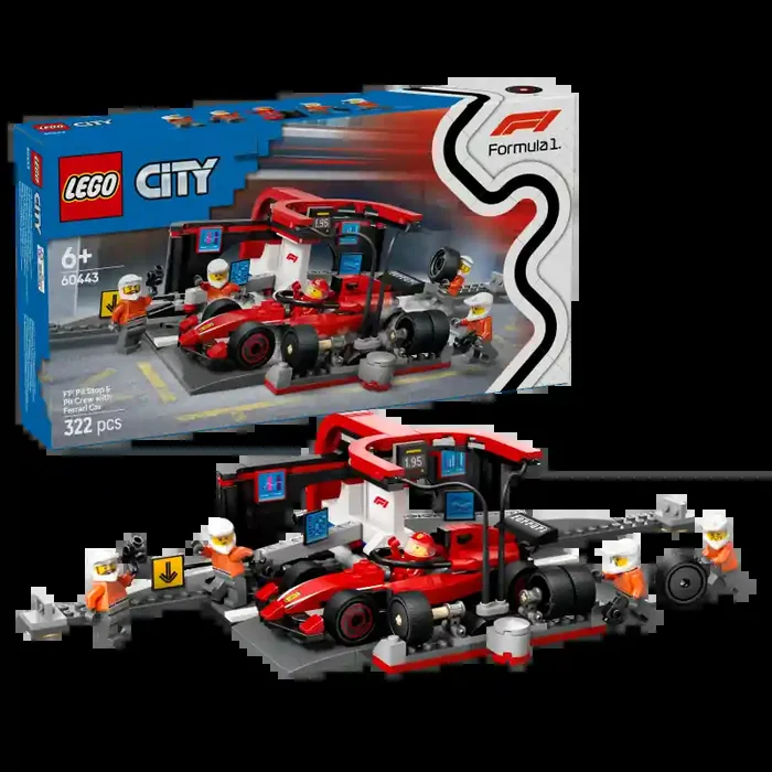 LEGO LEGO City 60443 Parada en Boxes de F1® y Equipo de Mecánicos con Coche Ferrari contiene 322 piezas – edad 6+ años