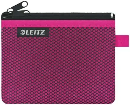Leitz WOW Bolsa Porta-Todo Pequeña 2 Compartimentos – Tamaño 105x6x140mm – Lavable y Duradera – Cierre de Cremallera – Color Fucsia