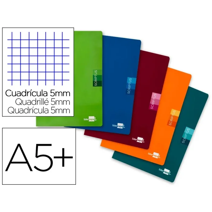 Libreta liderpapel scriptus a5 plus 48 hojas 90gr cuadro 5mm con margen colores surtidos
