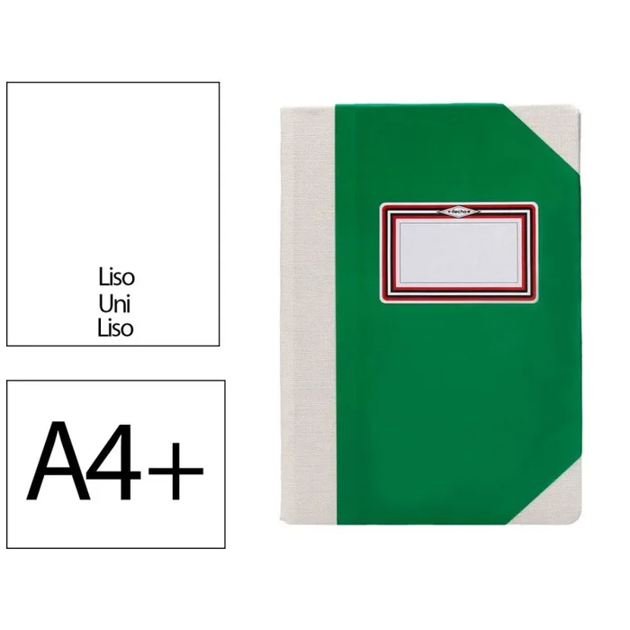 Libro cartone cosido fernandes flecha din a4+ liso 50 hojas 100 gr verde