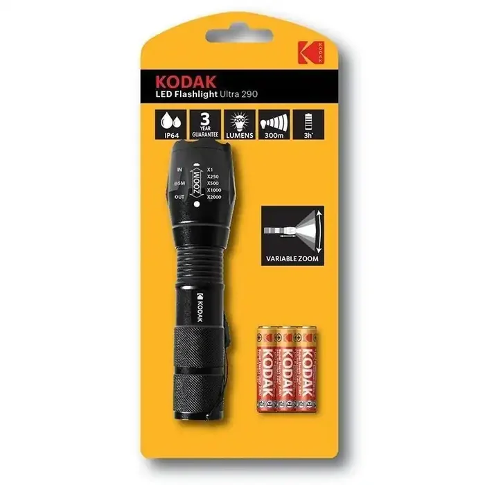 Linterna táctica Kodak ULTRA 290 lúmenes – 5W con 5 modos de iluminación longitud 14cm zoom variable