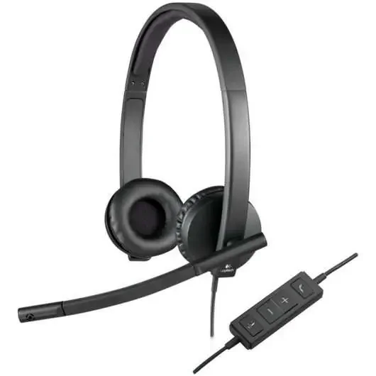 Logitech H570E Auriculares con Microfono USB – Microfono Plegable – Diadema Ajustable – Almohadillas Acolchadas – Controles en Cable – Color Negro