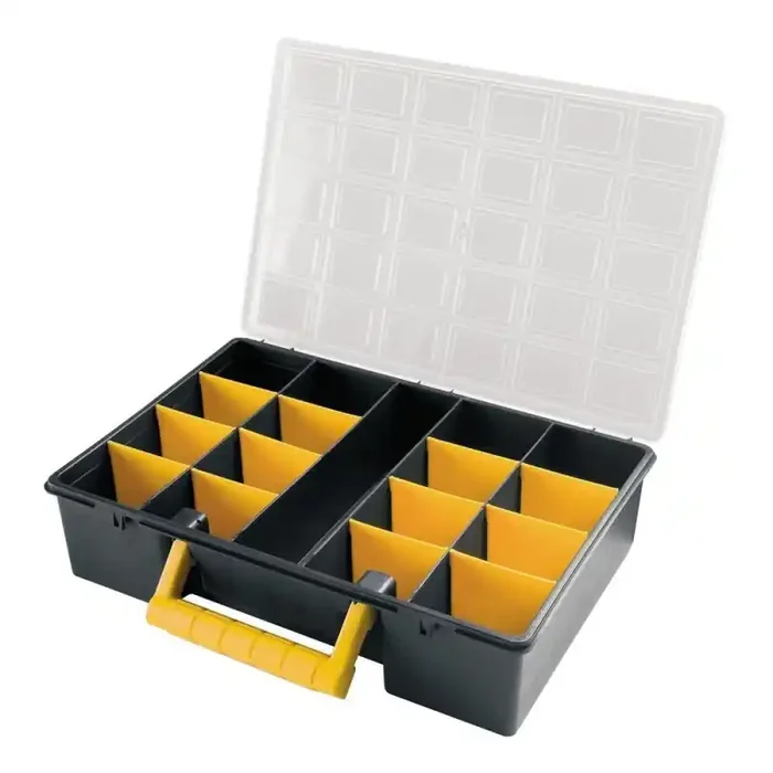 Maletín Organizador Plástico 17 Compartimentos Con Separadores Ajustables 360x252x64 mm.