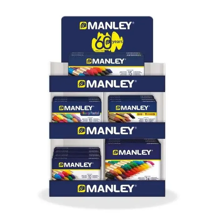 Manley Expositor de 40 Packs Surtidos de Ceras Blandas – Trazo Suave – Gran Variedad de Tecnicas y Aplicaciones – Fabricacion Artesanal – Colores Surtidos
