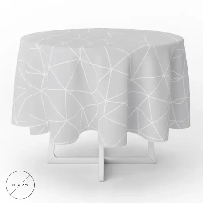 Mantel Hule Geométrico Gris Impermeable Anti manchas PVC Diámetro 140 cm. Uso Interior y Exterior