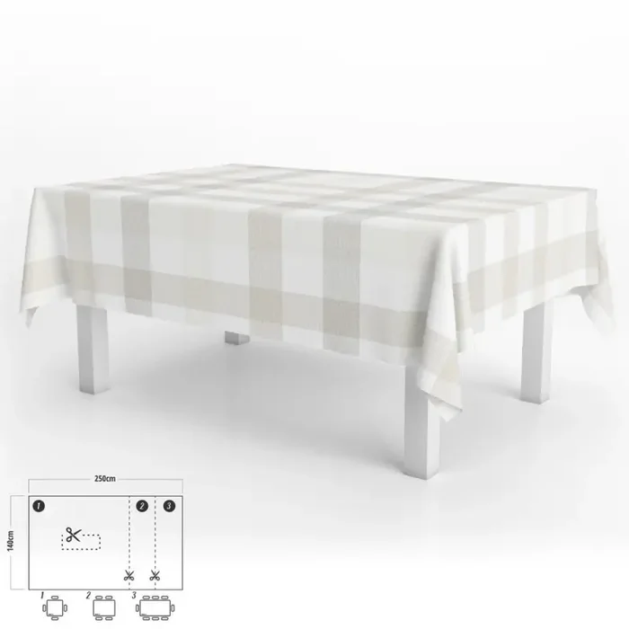 Mantel Hule Rectangular Cuadros Beige Impermeable Anti manchas PVC 140×250 cm. Recortable Uso Interior y Exterior
