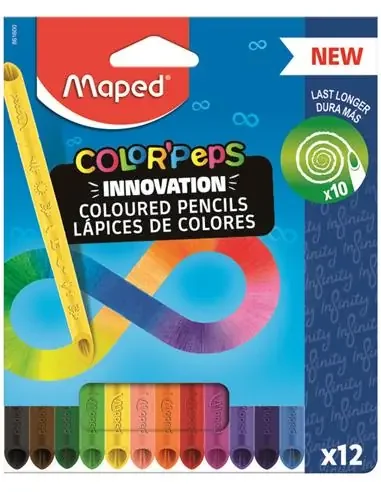 Maped Color`Peps Infinity Pack de 12 Lapices de Colores de Larga Duracion – Hecho Totalmente de Mina – Colores Surtidos