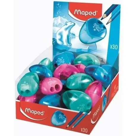 Maped I-Gloo Sacapuntas de 2 Orificios con Deposito de Gran Capacidad – Forma Ergonomica – Colores Surtidos (30 uds)