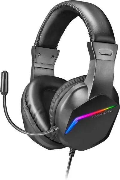 Mars Gaming Auriculares MH122 Ultraligeros con Iluminacion FRGB Rainbow – Sonido Hi-Fi Ultra-Bass Spatial Sound – Diseño Ergonomico – Cancelacion de Ruido Pasiva – Compatibilidad Total Multiplataforma – Color Negro