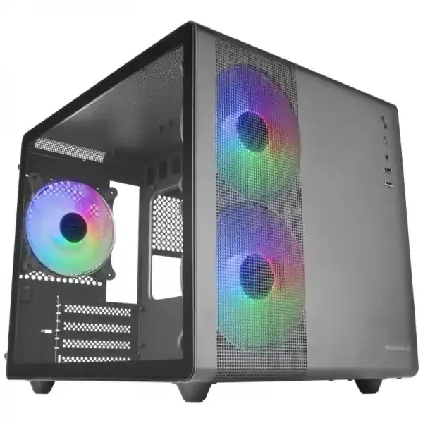 Mars Gaming MC-400 Caja Gaming Compacta – Doble Camara – Triple Refrigeracion FRGB – Ventana Cristal Templado – Panel Lateral Malla – Soporte Liquido 240mm – Color Negro
