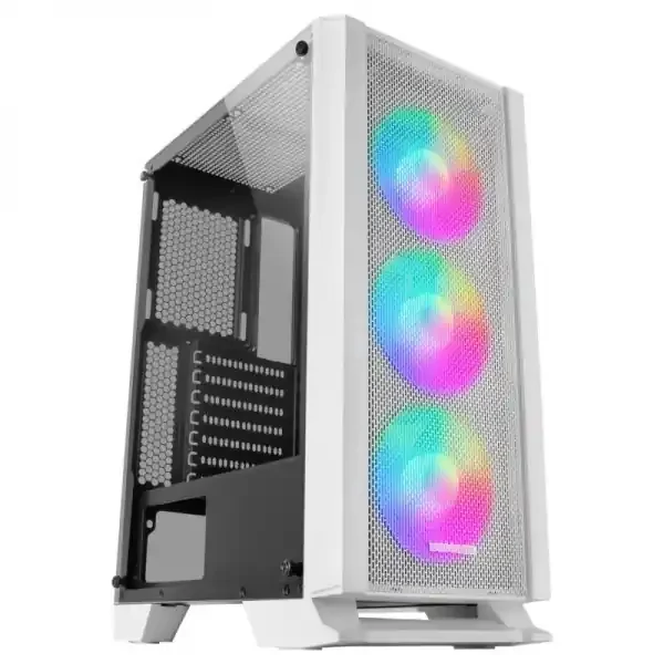 Mars Gaming MC-C Semitorre Gaming – Iluminacion FRGB – Ventana Cristal Templado – Soporte Refrigeracion Liquida – Compatible ATX/mATX/mini-ITX – Color Blanco