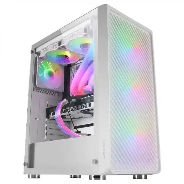 Mars Gaming MC-F Semitorre Gaming – 4 Ventiladores ARGB – Ventana Cristal Templado – Soporte Refrigeracion Liquida – Color Blanco