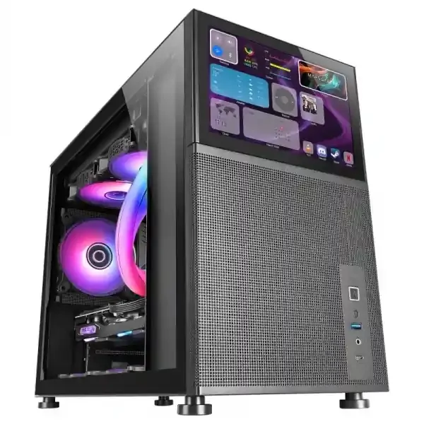 Mars Gaming MC-LCD Caja PC Gaming – Diseño Compacto Micro-ATX – Pantalla LCD IPS 8″ – Conectividad USB-C y USB 3.0 – Soporte Refrigeracion Liquida – Expansion Amplia – Color Negro
