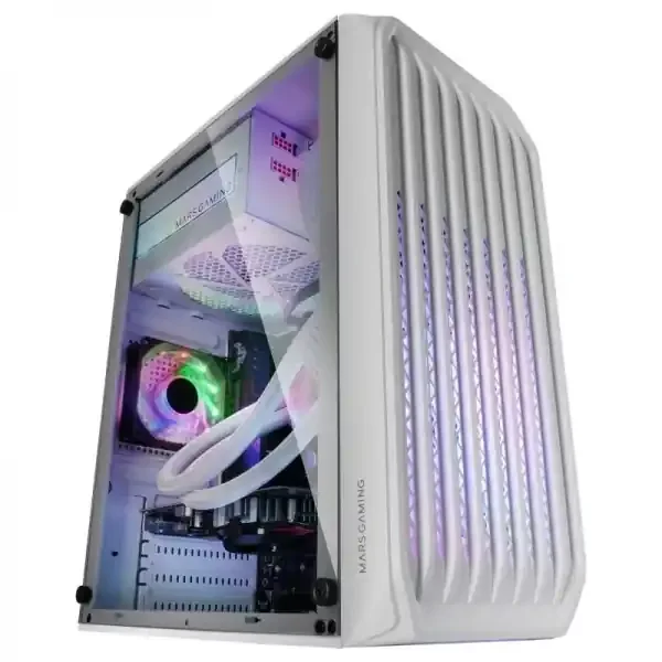 Mars Gaming MC-S2 Caja Compacta Gaming – Ventiladores FRGB – Soporte Refrigeracion Liquida – Compatible Micro-ATX/Mini-ITX – Ventana Lateral Completa – Color Blanco