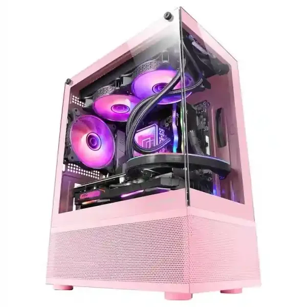 Mars Gaming MC-SE Minitorre Gaming – Doble Cristal Continuo – AirTech Mesh – Doble Camara – Filtro Magnetico – Conectividad Avanzada – Gestion de Cables – Color Rosa