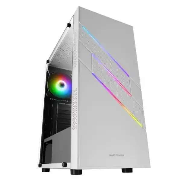 Mars Gaming MC-U3 Caja ARGB – Iluminacion ARGB con 16 modos – Ventana de cristal templado – Soporte para 6 ventiladores – Compatible con placas ATX – Color Blanco