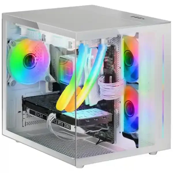 Mars Gaming MC-VIEW Minitorre Gaming Custom Premium – Cristal Templado – Estructura Modular – Soporte Refrigeracion Liquida – Alta Personalizacion – Color Blanco