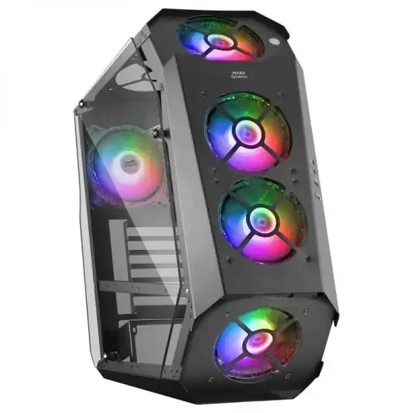 Mars Gaming MC51 Torre Premium – 5 Ventiladores ARGB – Controladora con Mando – Doble Ventana Cristal Templado – 40 Efectos RGB Chroma – Color Negro