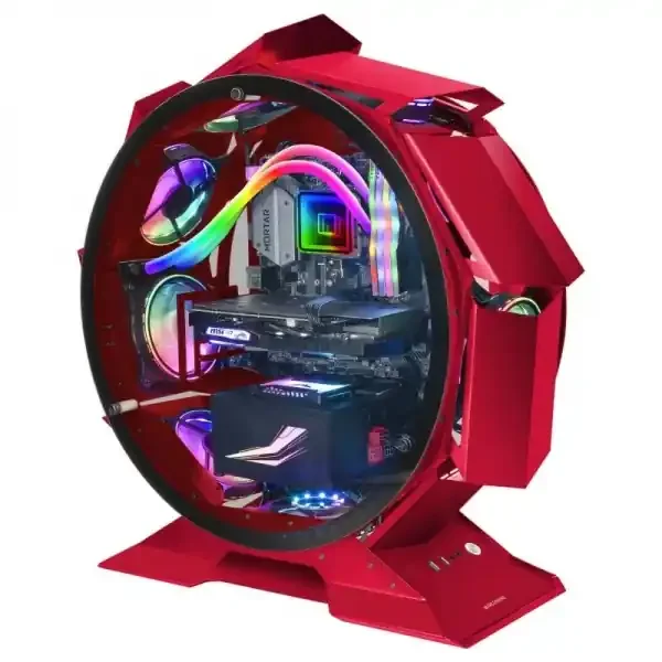 Mars Gaming MCORB Torre Circular Gaming Premium – Doble Cristal Templado – Refrigeracion Extrema para 9 Ventiladores – Interior XL – Color Rojo