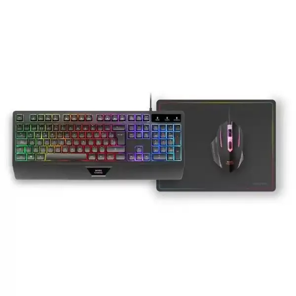 Mars Gaming MCP124 Combo Gaming 3en1 – Teclado H-Mech FRGB – Raton RGB Switches HUANO – Alfombrilla Nanotextil Rainbow – Compatibilidad Multiplataforma – Color Negro