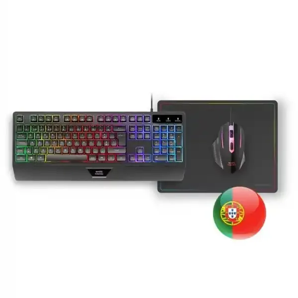 Mars Gaming MCP124 Combo Gaming 3en1 – Teclado H-Mech RGB – Raton 3200 DPI Switches HUANO – Alfombrilla Nanotextil Rainbow – Multiplataforma – Color Negro
