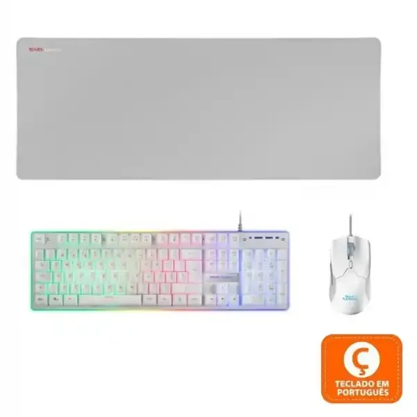 Mars Gaming MCPX Combo Gaming Premium – Teclado Hibrido H-MECH – Raton 10K DPI Ultra Ligero – Alfombrilla XXL – Iluminacion FRGB Rainbow – Color Blanco