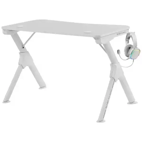 Mars Gaming MGDW Mesa Gaming – Estabilidad Imbatible – Acero y Fibra de Carbono – Gestion de Cableado – Soportes para Auriculares y Bebidas – Color Blanco
