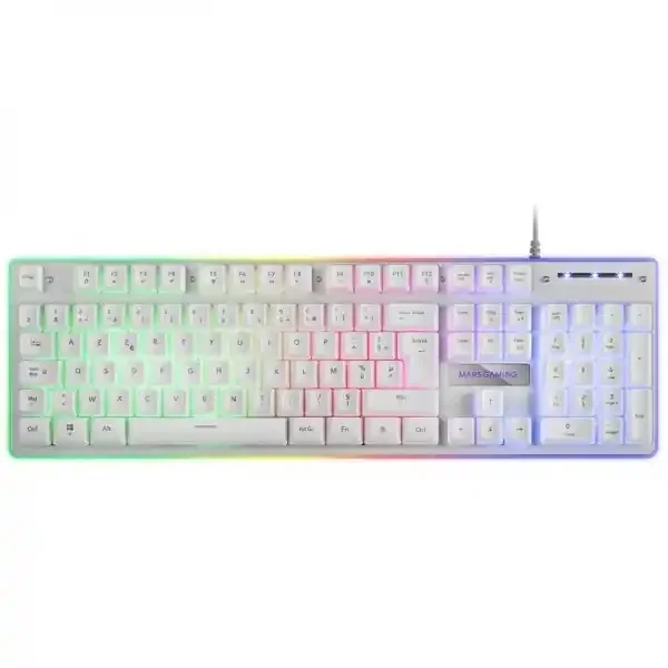 Mars Gaming MK220 Teclado Gaming – Tecnologia H-MECH – Iluminacion FRGB Rainbow Halo – Panel de Aluminio – Alta Durabilidad – Color Blanco