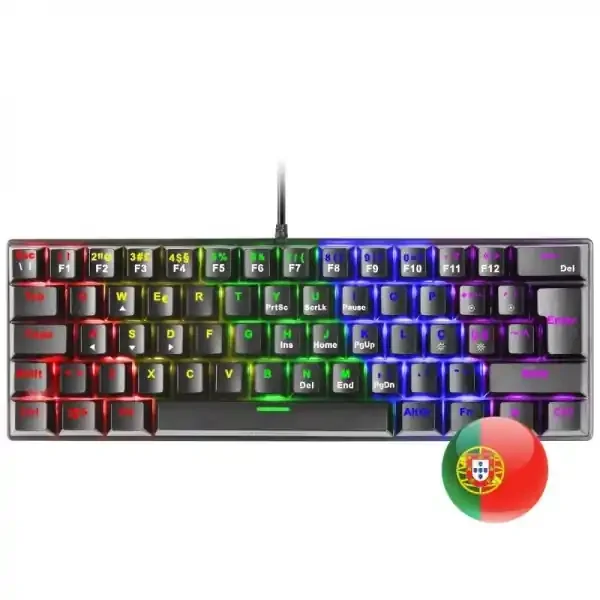 Mars Gaming MK60 Teclado Gaming Mecanico – Ultra-compacto 60% – Iluminacion RGB – Switches Antipolvo – Anti-ghosting Avanzado – Multiplataforma – Portugues – Color Negro