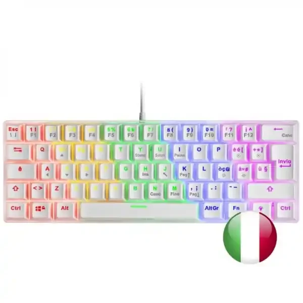 Mars Gaming MK60 Teclado Gaming Mecanico – Ultra-compacto 60% – Iluminacion RGB – Switches Antipolvo – Teclas Imborrables – Anti-ghosting Avanzado – Italiano – Color Blanco
