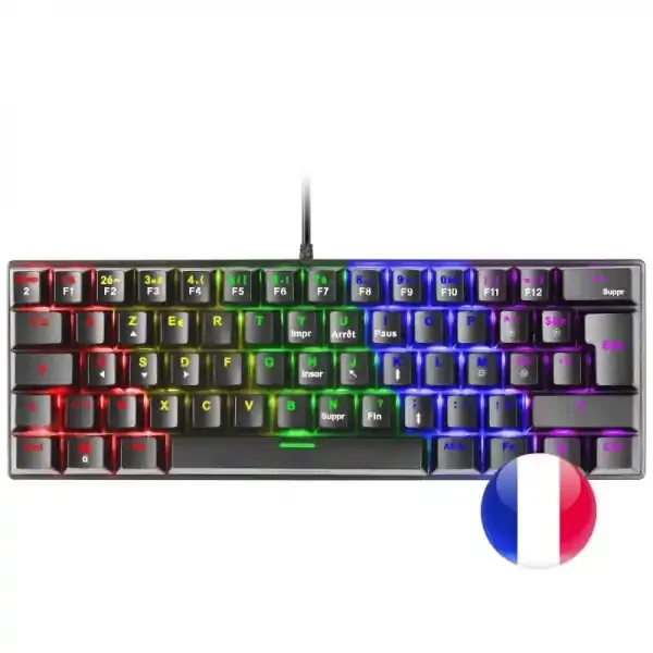 Mars Gaming MK60 Teclado Gaming Mecanico – Ultra-Compacto 60% – Switches Antipolvo – Iluminacion RGB – Teclas Imborrables – Anti-Ghosting Avanzado – Frances – Color Negro