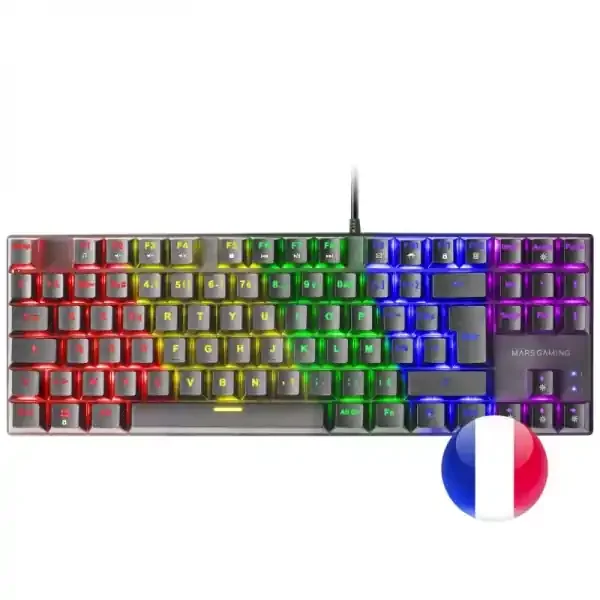 Mars Gaming MK80 Teclado Gaming Mecanico – TKL Compacto – Iluminacion RGB – Teclas Imborrables – Switches Antipolvo – Multiplataforma – Anti-Ghosting Avanzado – Frances – Color Negro