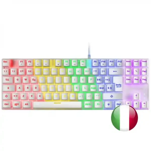 Mars Gaming MK80 Teclado Gaming Mecanico – TKL Compacto – Iluminacion RGB – Teclas Imborrables – Switches Antipolvo – Multiplataforma – Anti-Ghosting Avanzado – Italiano – Color Blanco
