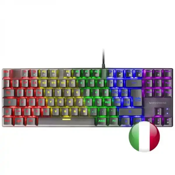 Mars Gaming MK80 Teclado Gaming Mecanico – TKL Compacto – Iluminacion RGB – Teclas Imborrables – Switches Antipolvo – Multiplataforma – Modo Juego – Anti-Ghosting Avanzado – Italiano – Color Negro