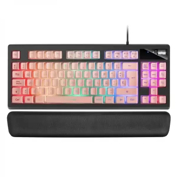 Mars Gaming MKAX Teclado Gaming – Iluminacion RGB 9 Efectos – Diseño Compacto TKL – Tecnologia H-Mech – Control de Volumen Roller – Reposamuñecas Memory Gel – Color Negro