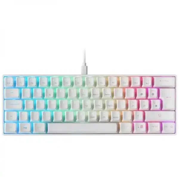 Mars Gaming MKMINI Teclado Gaming – Diseño 60% – Iluminacion FULL RGB CHROMA – Switches Mecanicos OUTEMU PRO – USB-C Extraible – Multiplataforma – Color Blanco