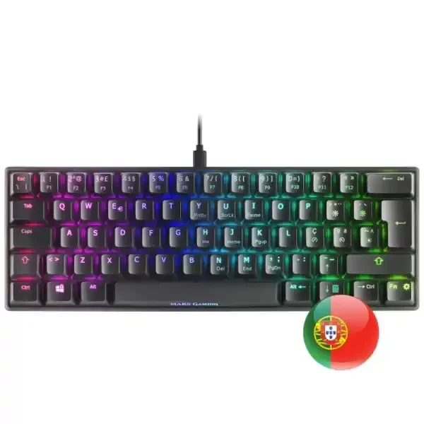 Mars Gaming MKMINI Teclado Gaming – Ultra-Compacto 60% – Iluminacion RGB Chroma – Switches Mecanicos OUTEMU Pro – Software Personalizable – Multiplataforma – Portugues – Color Negro
