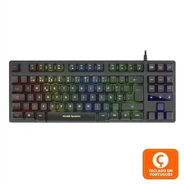 Mars Gaming MKTKL Teclado Hibrido Mecanico – Diseño TKL Compacto – Efectos LED RGB – Tecnologia H-Mechanical RED – Materiales de Alta Calidad – Portugues – Color Negro