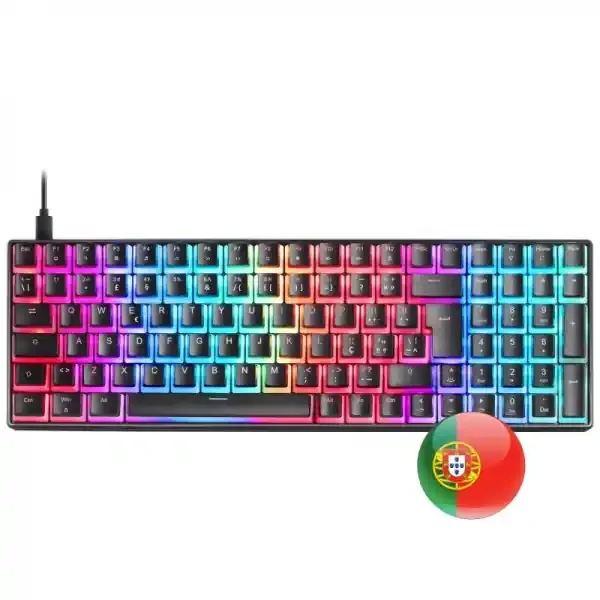 Mars Gaming MKULTRA Teclado Gaming Premium – Tamaño Compacto 96% – Teclas PBT Pudding – Iluminacion RGB Chroma – Switches OUTEMU SQ – USB-C Extraible – Portugues – Color Negro