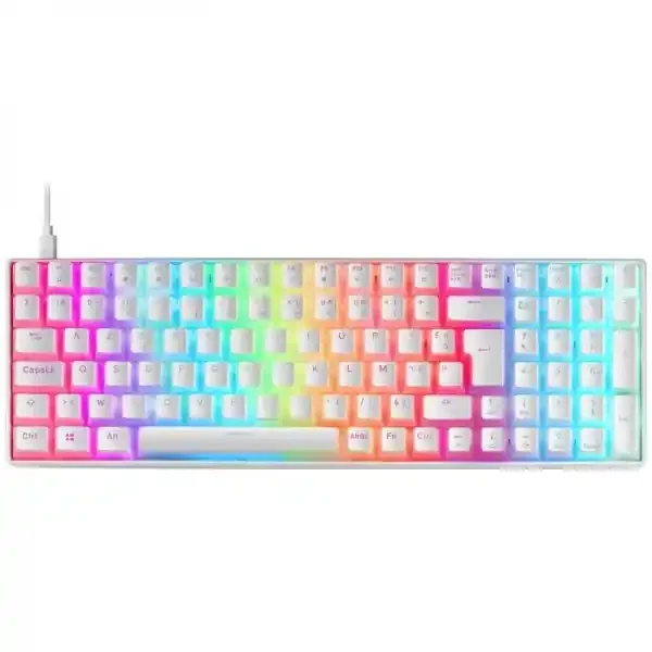 Mars Gaming MKULTRA Teclado Gaming Premium – Tamaño Compacto 96% – Teclas PBT Pudding – Iluminacion RGB Chroma – Switches OUTEMU SQ – USB-C Extraible – Color Blanco
