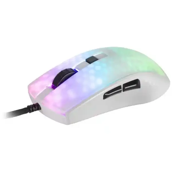 Mars Gaming MMR Raton Gaming Ultraligero – 58g – Iluminacion RGB – Sensor Optico 12800 DPI – Switches Mecanicos Huano – Cable Feather Paracord – Color Blanco