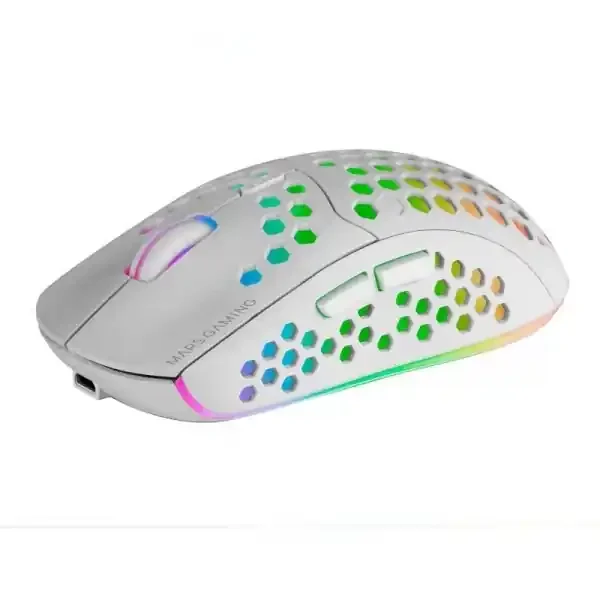 Mars Gaming MMW3 Raton Inalambrico Ultraligero – Iluminacion RGB Flow – Sensor Optico 3200 DPI – Switches Mecanicos HUANO – Bateria Recargable – Color Blanco