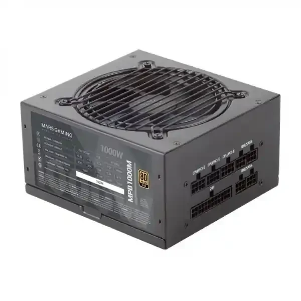 Mars Gaming MPB1000M Fuente de Alimentacion – 1000W – 80 PLUS Gold – Full Modular – AI-RPM Ultrasilencioso – Proteccion Avanzada – Cables Extraplanos – Color Negro