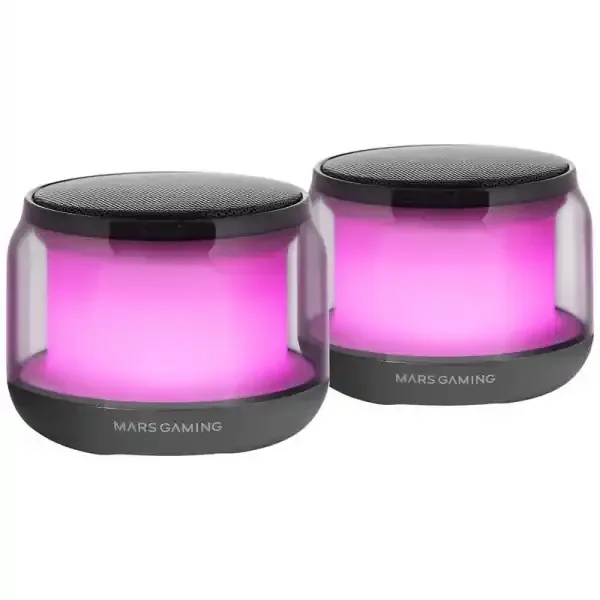 Mars Gaming MS-AURA Altavoces Bluetooth RGB – Sonido Envolvente 15W – DSP Personalizado – Iluminacion RGB 360º – Bluetooth 5.3 – Conexion Jack – Control Intuitivo – Color Negro