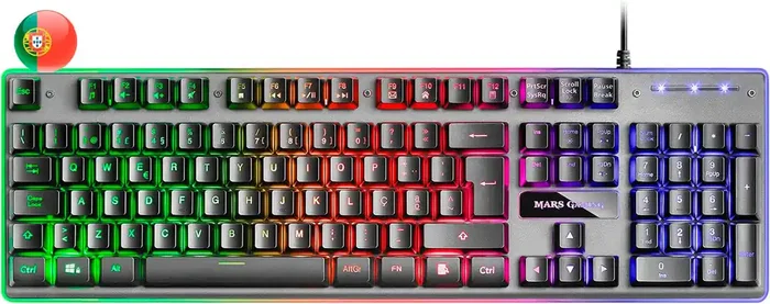 Mars Gaming Teclado Gaming MK220 – Tecnologia H-MECH – Iluminacion FRGB Rainbow – Panel de Aluminio – Base de ABS Reforzado – Portugues – Color Negro