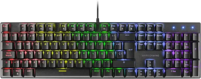 Mars Gaming Teclado Mecanico RGB MK422 – Tecnologia Antipolvo – Efectos de Iluminacion Rainbow – Teclas Ultra-resistentes – Funciones Multimedia y Modo Juego – PR de 1000Hz – Anti-Ghosting Avanzado – Compatibilidad Multiplataforma – Color Negro