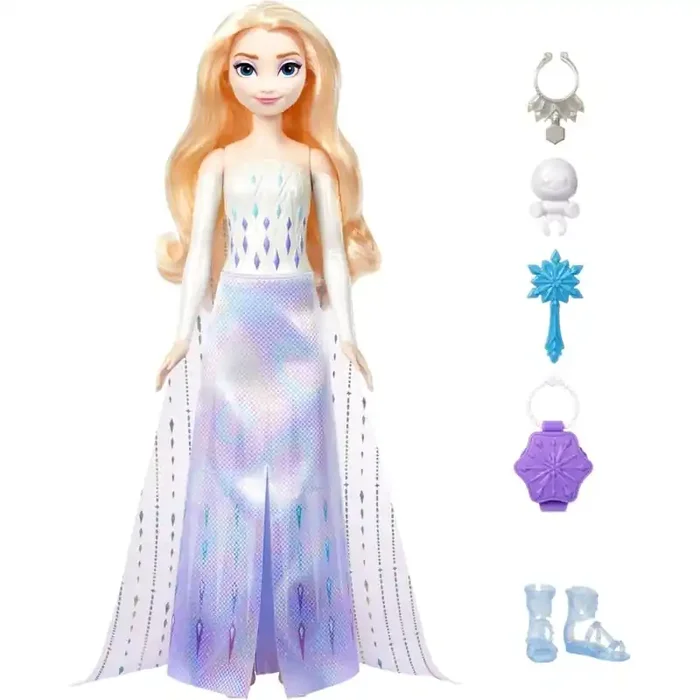 Mattel Disney Frozen Elsa Spin And Reveal Muñeca princesa que revela sorpresas y accesorios, juguete +3 años HTG25