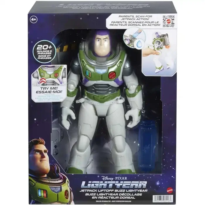 Mattel Disney Pixar Lightyear Buzz con jetpack Figura de acción grande con luces y sonidos, con alas que se despliegan, juguete