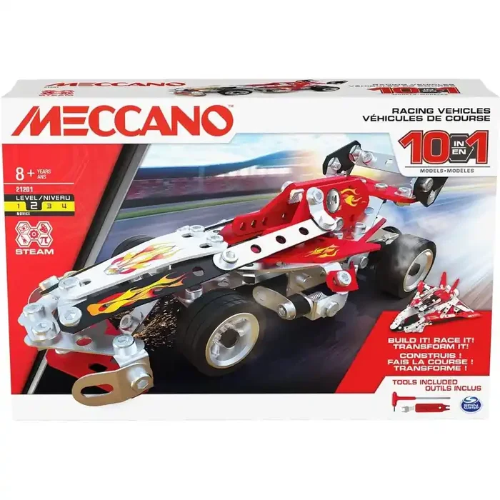 Meccano – 10 Modelos vehículos de Carrera para Construir – Juego de Construcción con 2 Herramientas y 225 Piezas edad +8 años
