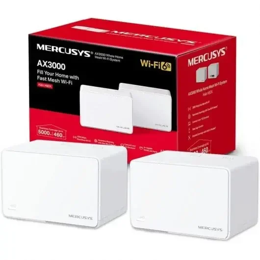 Mercusys H80X Sistema Wi-Fi 6 Mesh AX3000 Doble Banda – 2 Unidades Halo – Cobertura hasta 650 m² – 3 Puertos Gigabit por Unidad Halo – Color Blanco